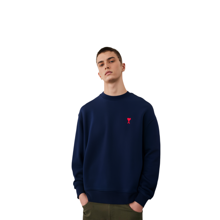 AMI Paris SS23 Solid Heart Embroidery Crewneck Sweatshirt Unisex Sailor Blue USW00173013-491 圖 6