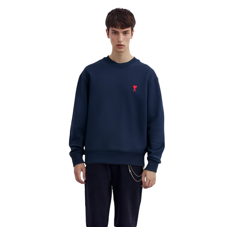 AMI Paris SS23 Solid Heart Embroidery Crewneck Sweatshirt Unisex Sailor Blue USW00173013-491 圖 7
