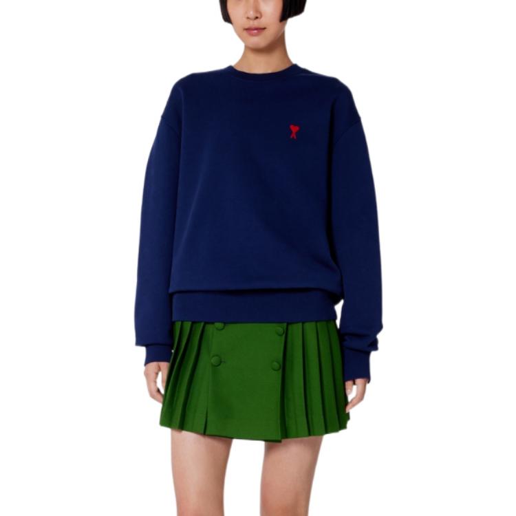 AMI Paris SS23 Solid Logo Embroidered Crewneck Sweatshirt Unisex Sailor Blue USW001730-491 圖 3