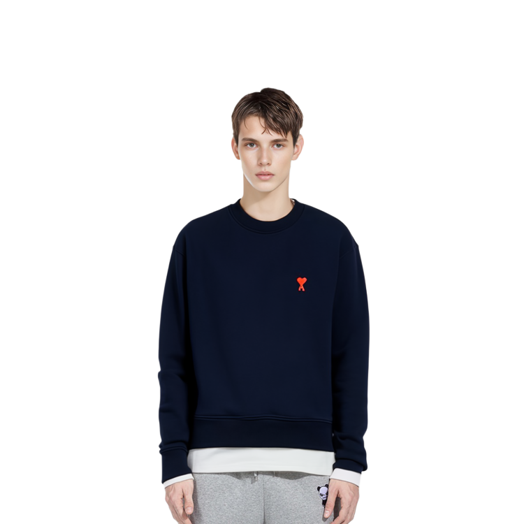 AMI Paris SS23 Solid Logo Embroidered Crewneck Sweatshirt Unisex Sailor Blue USW001730-491 圖 6