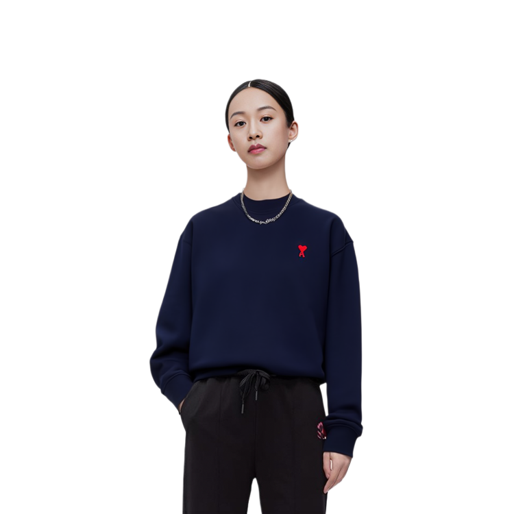 AMI Paris SS23 Solid Logo Embroidered Crewneck Sweatshirt Unisex Sailor Blue USW001730-491 圖 7