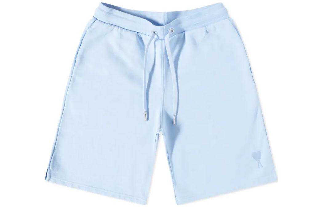 AMI Paris SS23 Solid Logo Embroidered Drawstring Shorts  Blue USO604747-464
