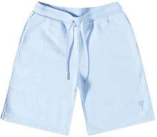Order AMI Paris SS23 Solid Logo Embroidered Drawstring Shorts Blue USO604747-464