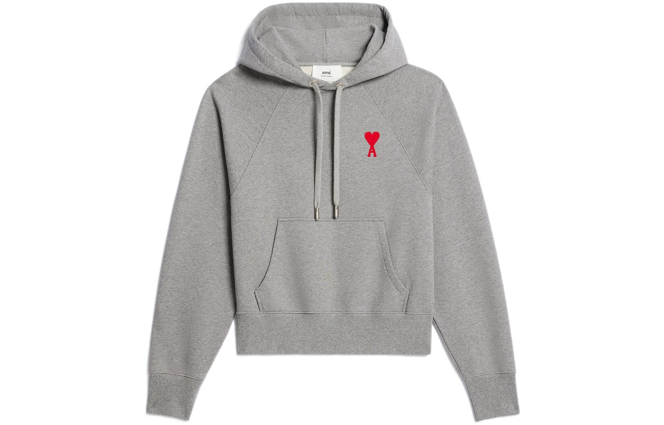 AMI Paris SS23 Solid Logo Embroidered Grey Hoodie  Casual Wear. USW204747-501 圖 2