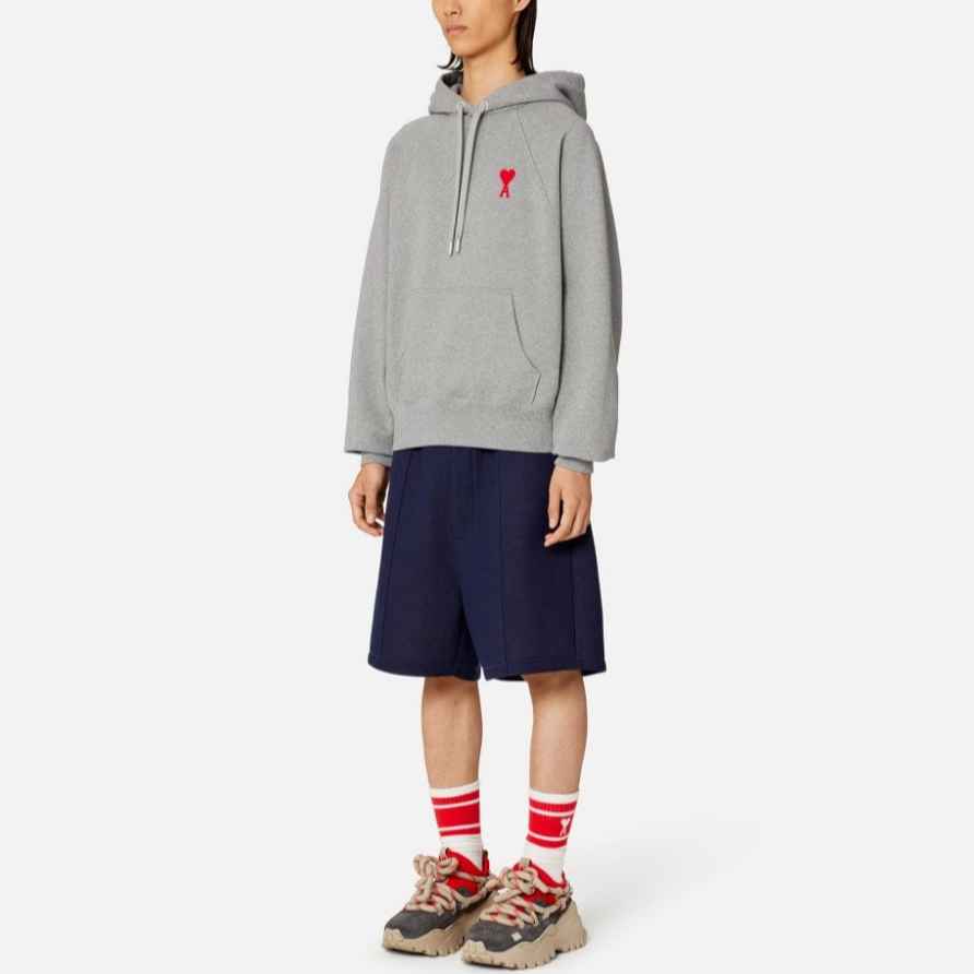 AMI Paris SS23 Solid Logo Embroidered Grey Hoodie  Casual Wear. USW204747-501 圖 3