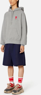 AMI Paris SS23 Solid Logo Embroidered Grey Hoodie Casual Wear. USW204747-501 Lookbook AMI Paris SS23 Solid Logo Embroidered Grey Hoodie Casual Wear. USW204747-501