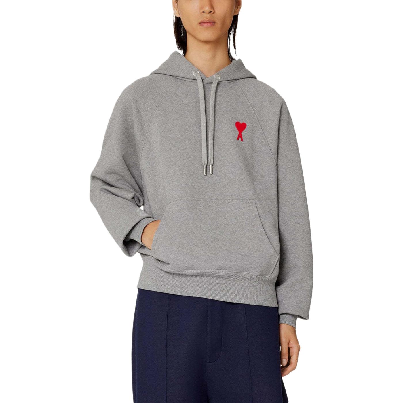 AMI Paris SS23 Solid Logo Embroidered Grey Hoodie  Casual Wear. USW204747-501 圖 4