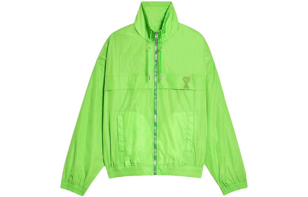 AMI PARIS SS23 Solid Logo Stand Collar Long Sleeve Jacket Green Unisex UJK045276