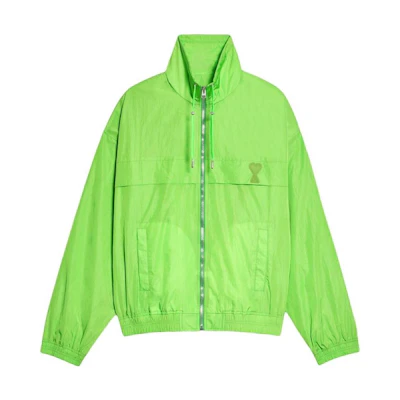 AMI PARIS SS23 Solid Logo Stand Collar Long Sleeve Jacket Green Unisex UJK045276