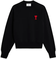 AMI PARIS SS23 Unisex Black Sweatshirt with Red Heart Embroidery Retro Design USW004747-009 AMI PARIS SS23 Unisex Black Sweatshirt with Red Heart Embroidery Retro Design USW004747-009