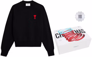 Details for AMI PARIS SS23 Unisex Black Sweatshirt with Red Heart Embroidery Retro Design USW004747-009