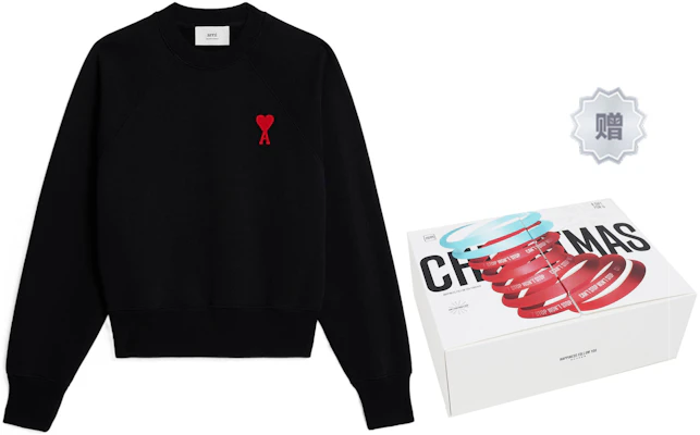 AMI PARIS SS23 Uniseks Baju Hitam dengan Sulaman Hati Merah Rekaan Retro USW004747-009 Details for AMI PARIS SS23 Uniseks Baju Hitam dengan Sulaman Hati Merah Rekaan Retro USW004747-009