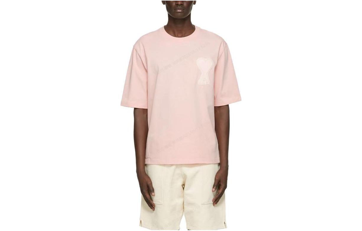Order AMI Paris SS23 Unisex Baju T-Shirt Crewneck Pink Bordir Hati SPEA20HJ137-726