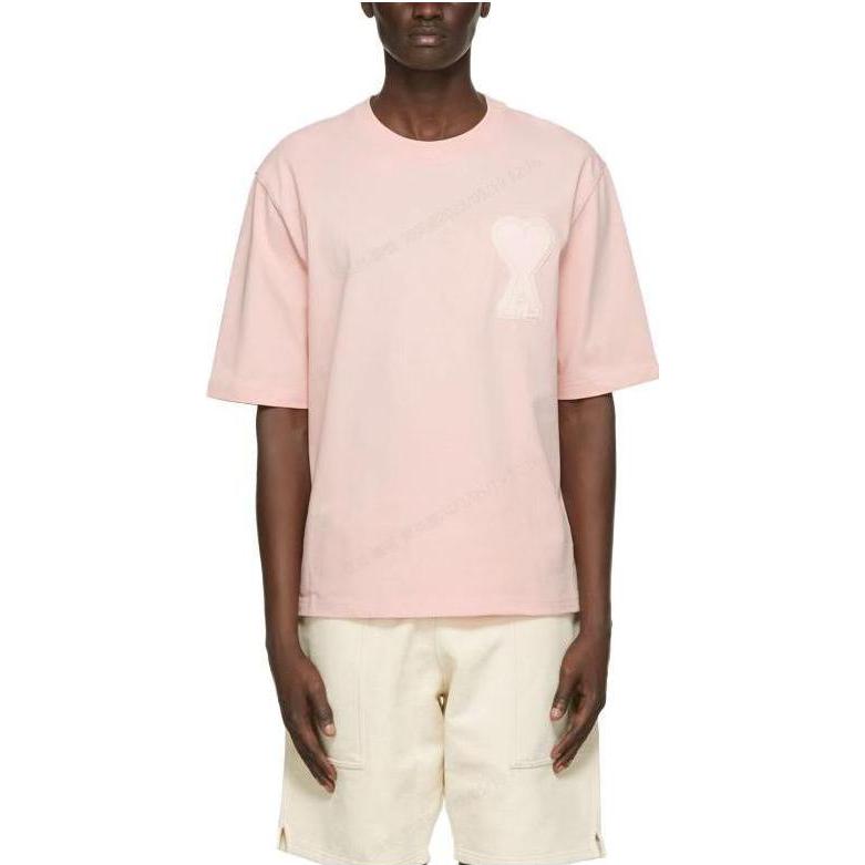 Lookbook AMI Paris SS23 Unisex Baju T-Shirt Crewneck Pink Bordir Hati SPEA20HJ137-726