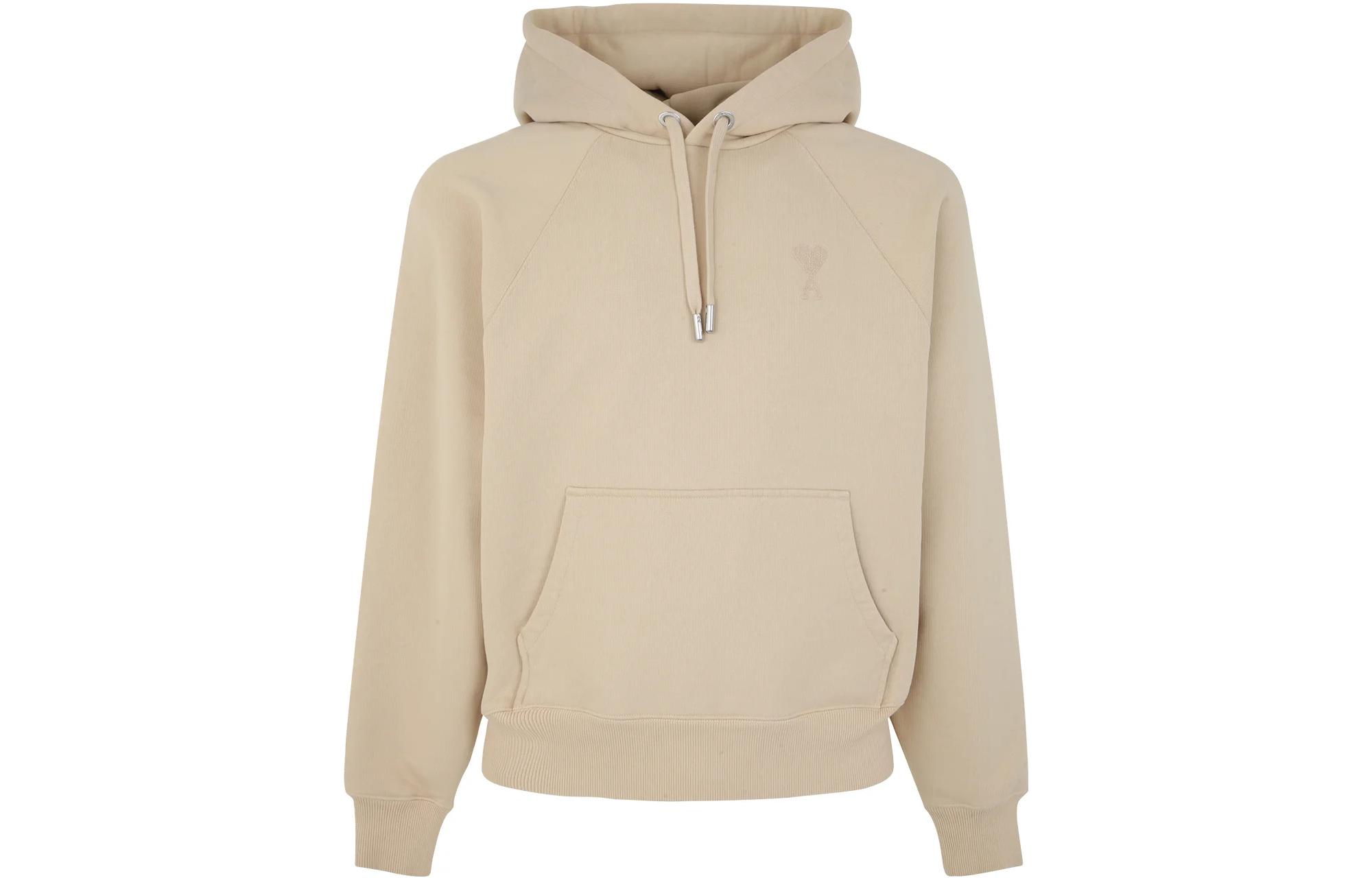 AMI PARIS SS23 Unisex Logo Embroidered Hoodie Beige USW204747-714