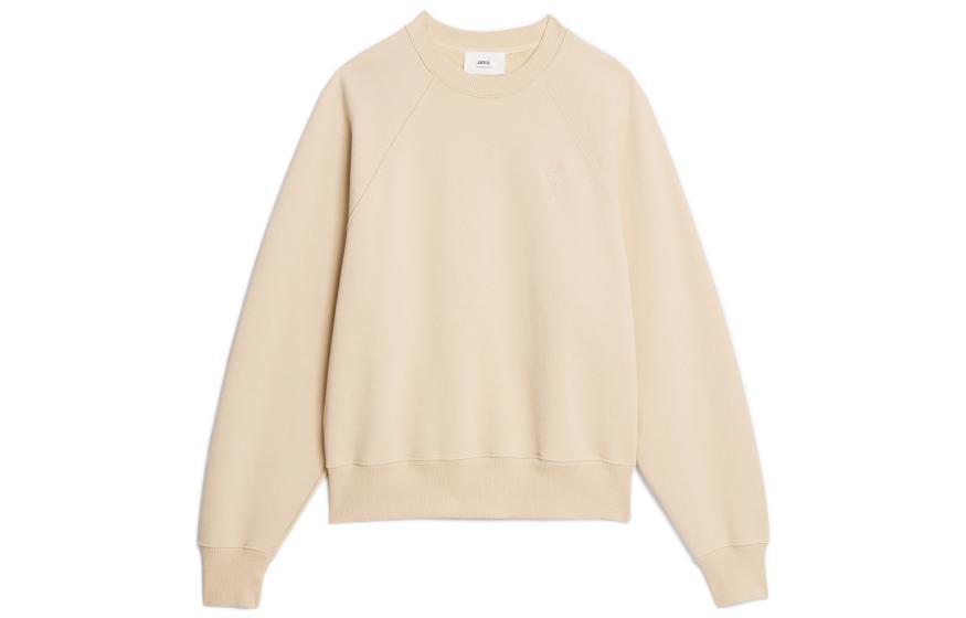 Order AMI Paris SS23 男女同款香草色刺繡愛心棉質圓領長袖上衣。 USW004747-714