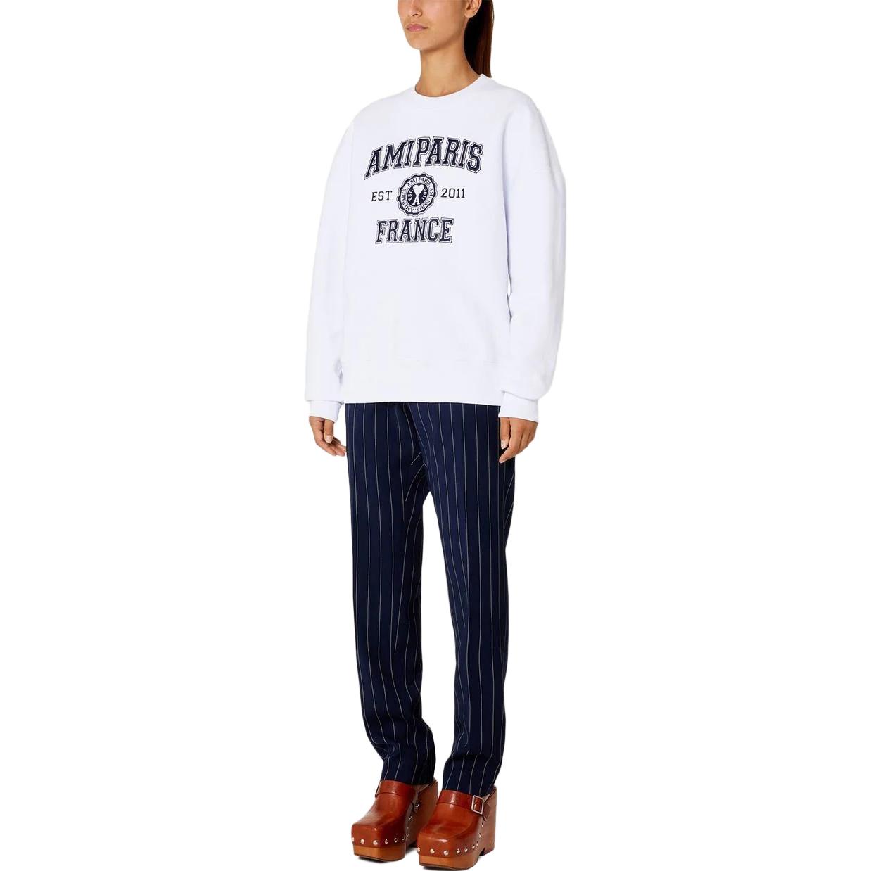 Shop AMI PARIS SS23 男女通用白色長袖印花圓領衛衣 USW008747-100