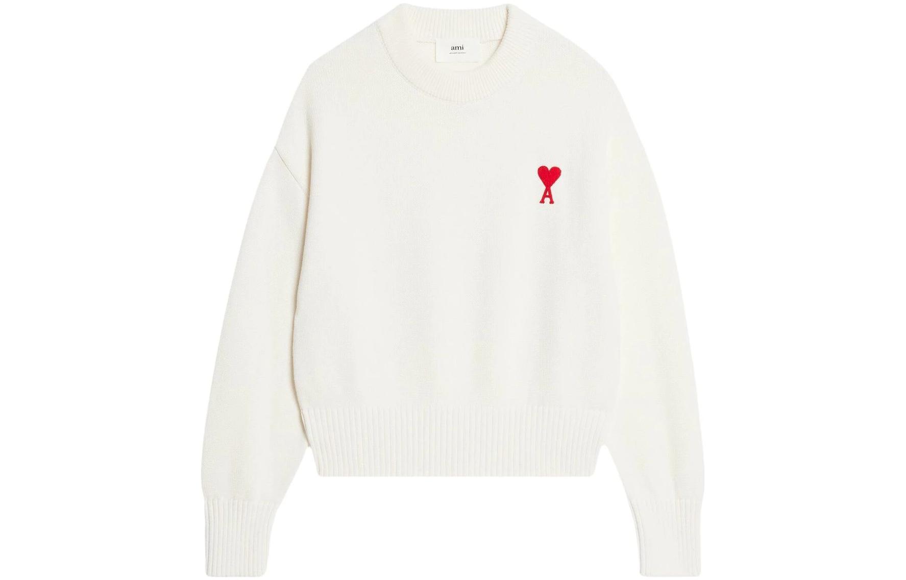 AMI PARIS SS23 White Heart Jacquard Knit Pullover Sweater Unisex UKS008016-175 圖 2