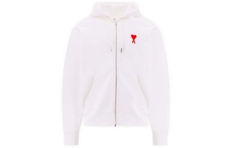 AMI PARIS SS23 White Logo Badge Print Zip-Up Hoodie Unisex USW404747-175