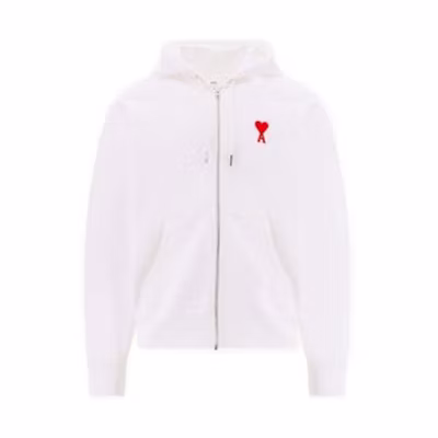 AMI PARIS SS23 White Logo Badge Print Zip-Up Hoodie Unisex USW404747-175