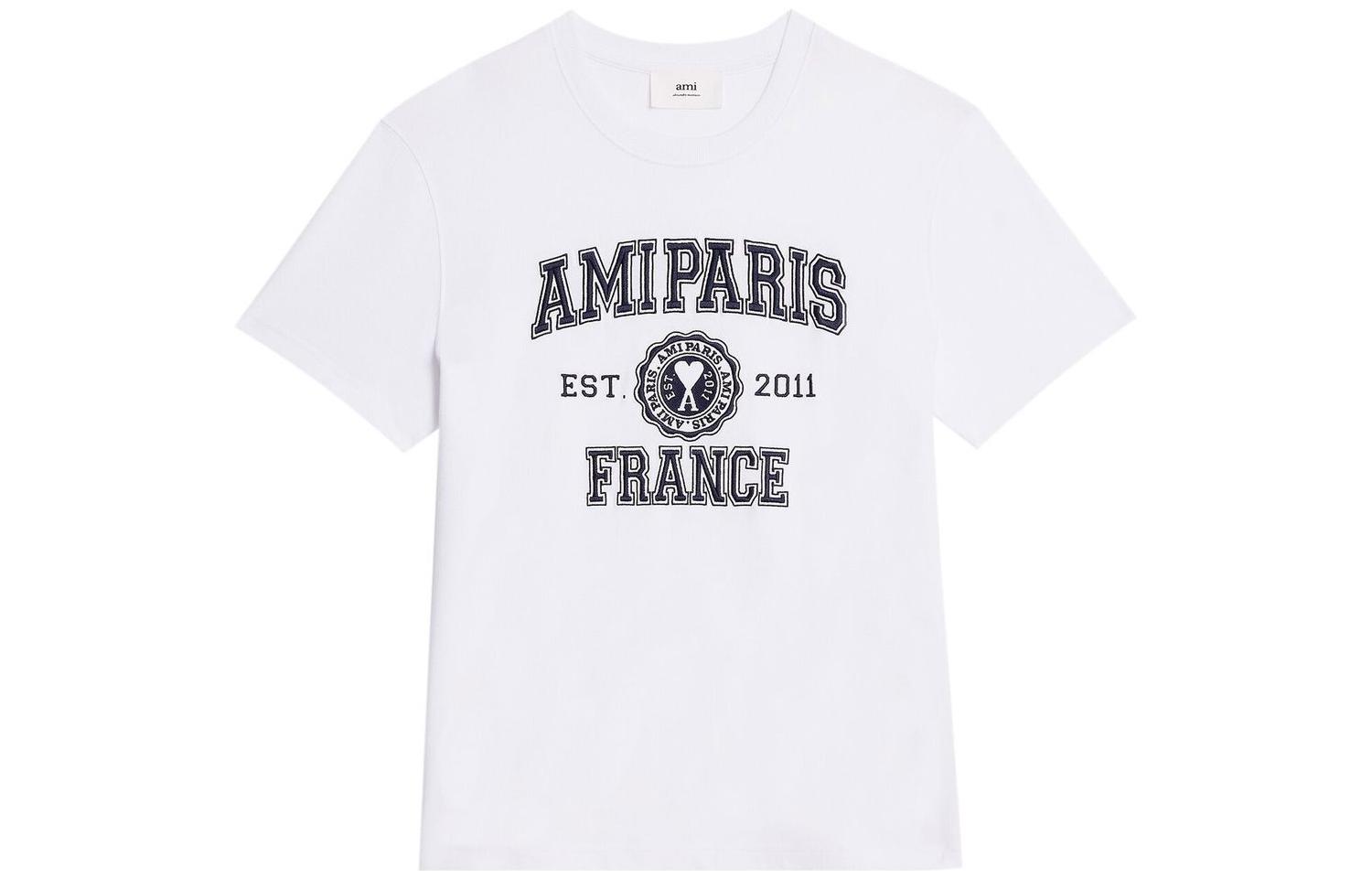 AMI Paris SS23 White Logo Print Crewneck Unisex T-Shirt. HTS008726-100