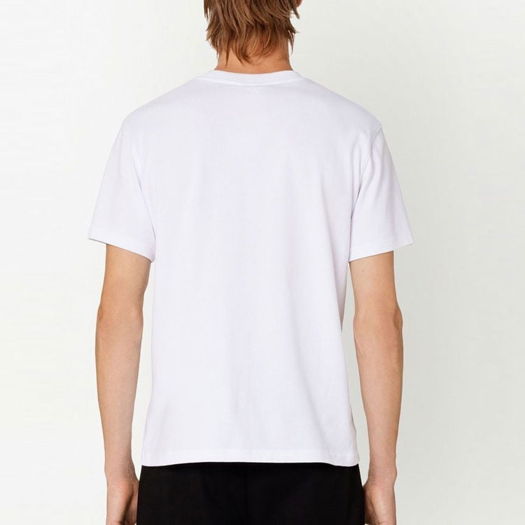 Shop AMI Paris SS23 Kemeja-T Leher Bulat Uniseks Cetak Logo Putih. HTS008726-100