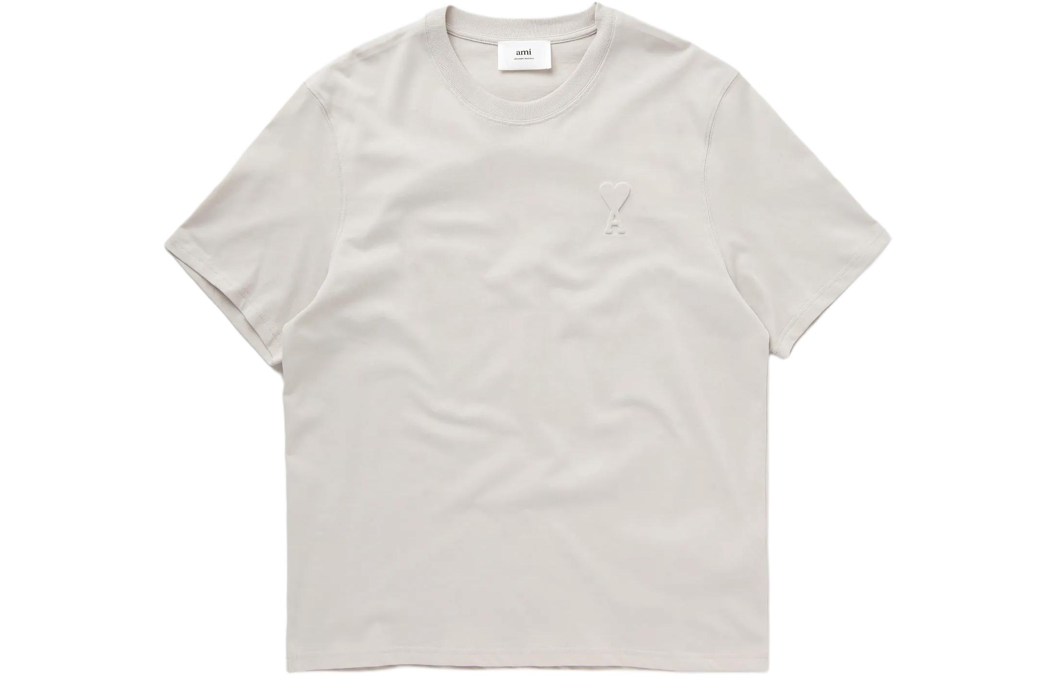 Order AMI PARIS SS24 Baju-T Unisex Kapas Logo 3D Hati Crewneck Off-White UTS025726193