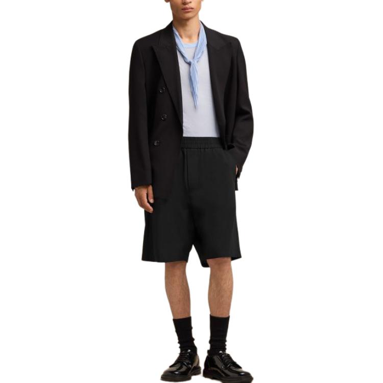 Lookbook 아미 파리 SS24 블랙 솔리드 캐주얼 밴딩 쇼츠. HSO306CO0062-001