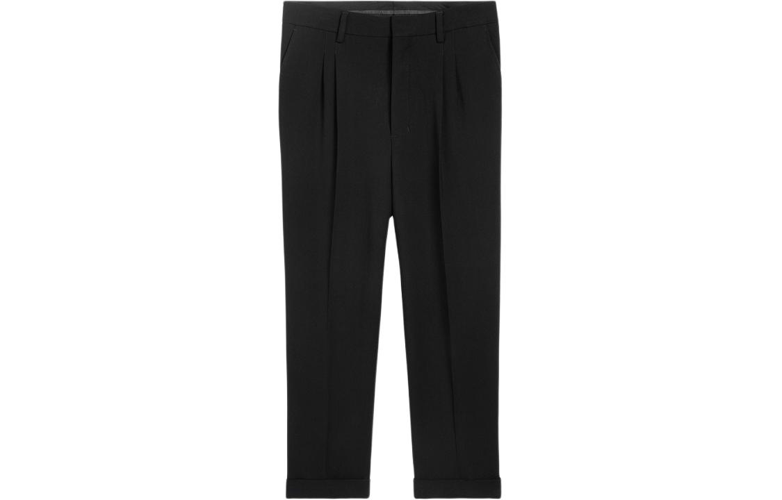 AMI Paris SS24  Black Straight-Leg Cropped Casual Pants HTR100VI0007-001