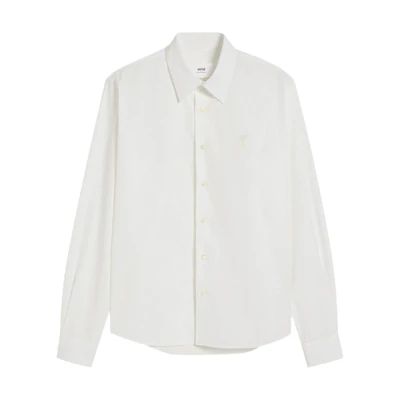AMI PARIS SS24 White Relaxed Fit Single-Breasted Long Sleeve Shirt BFHSH061CO0063-WHITE