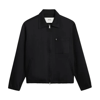 AMI PARIS SS24 Black Cotton Zip Jacket with Metallic Heart Design HJK053CO0009-001