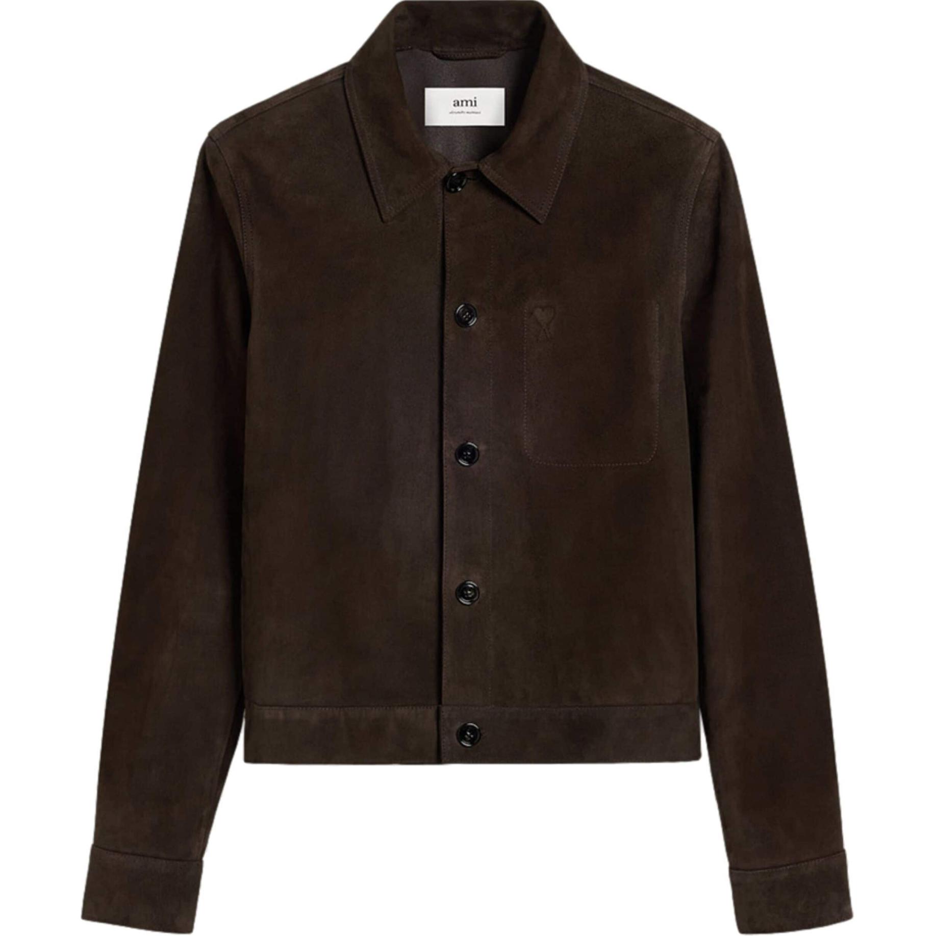 AMI PARIS SS24 Brown Single-Breasted Letter Graphic Long-Sleeve Jacket Men HJK243506-BROWN