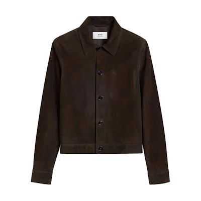 AMI PARIS SS24 Brown Single-Breasted Letter Graphic Long-Sleeve Jacket Men HJK243506-BROWN