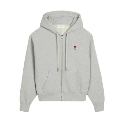 AMI PARIS SS24 Cloud Gray Heart Pattern Hoodie Unisex USW4157476-0951