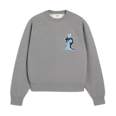 AMI PARIS SS24 Dragon Capsule Loose Crewneck Sweatshirt Unisex - Smoke Gray SPUSW099747-055