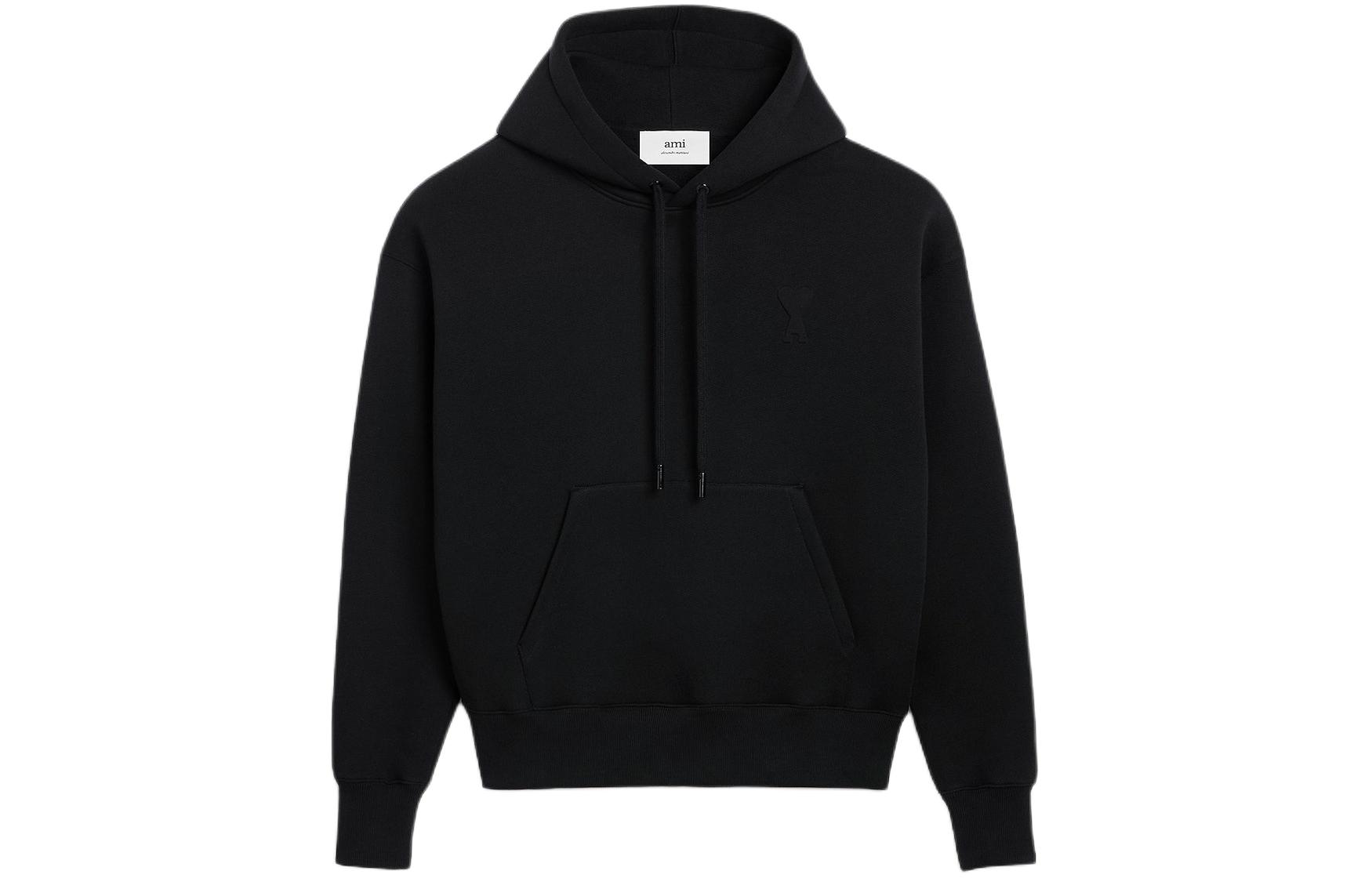 AMI PARIS SS24 Embossed Heart Black Fleece Zip Hoodie Unisex USW225749-001