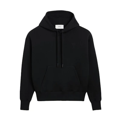 AMI PARIS SS24 Embossed Heart Black Fleece Zip Hoodie Unisex USW225749-001