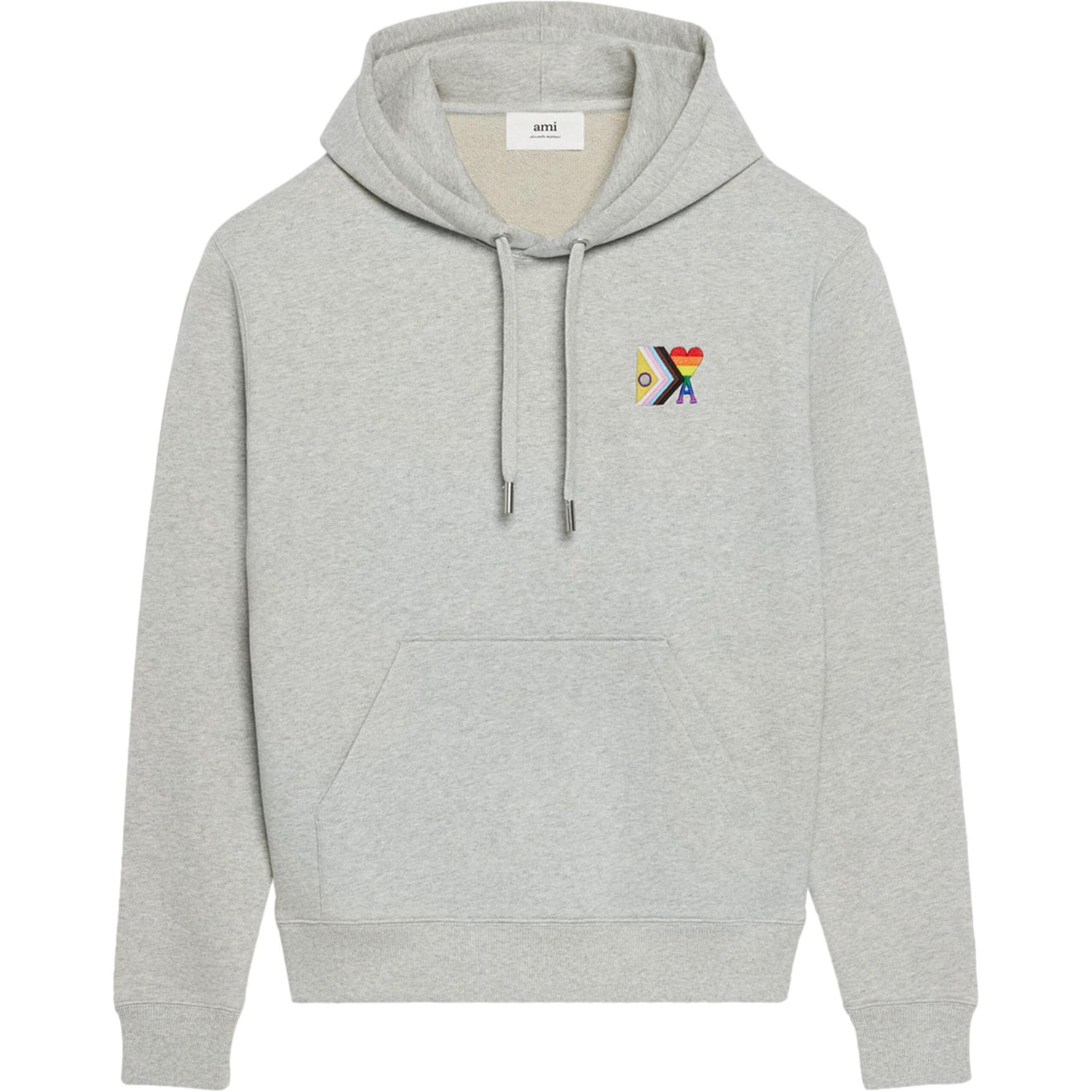 AMI PARIS SS24 Grey Graphic Hoodie Unisex Oversized Cotton Pullover SPUSW209747-GREY