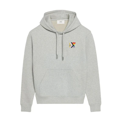AMI PARIS SS24 Grey Graphic Hoodie Unisex Oversized Cotton Pullover SPUSW209747-GREY