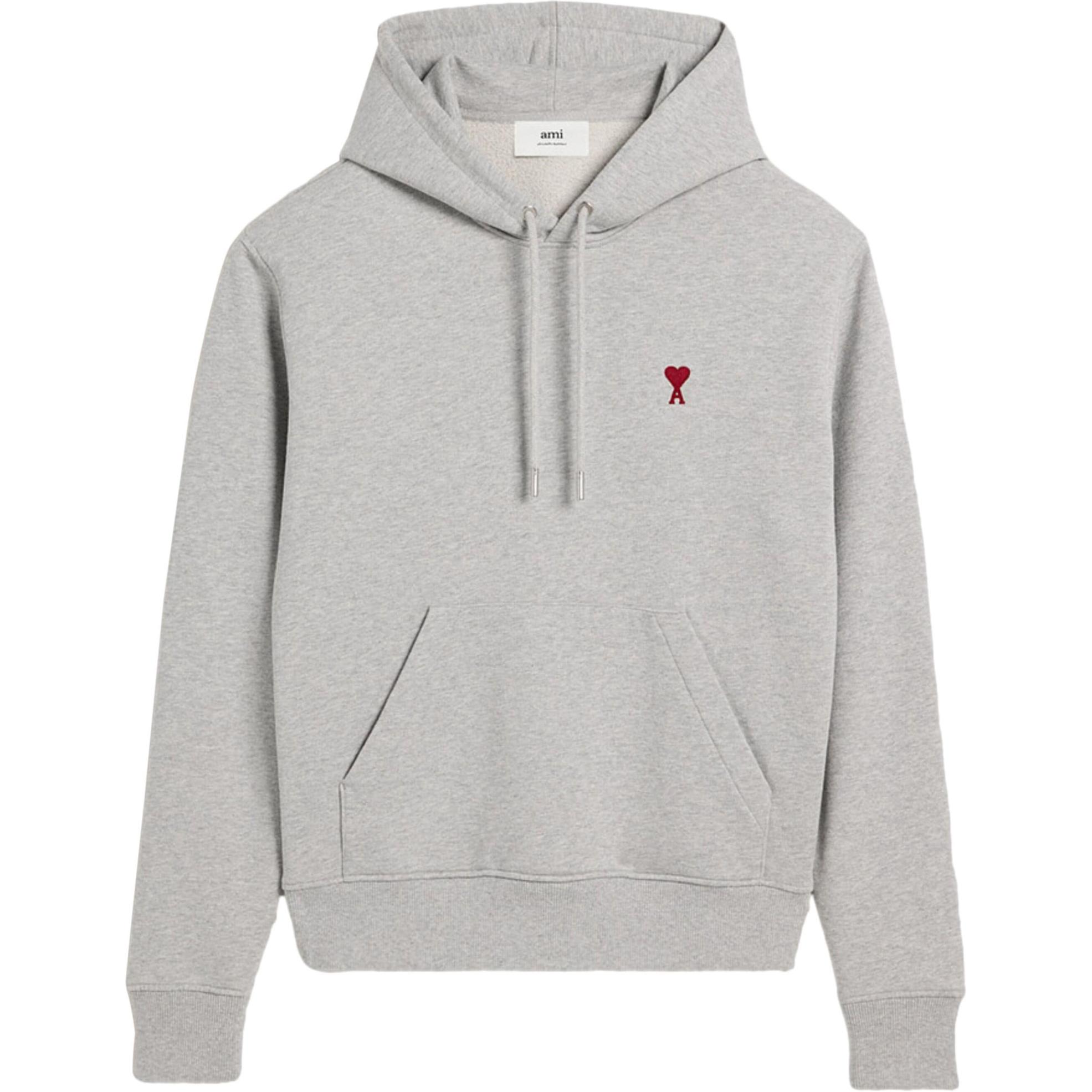 AMI PARIS SS24 Grey Heart Logo Unisex Cotton Hoodie - Relaxed Fit BFUSW235730-0951