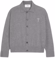 Order AMI Paris SS24 Grey Merino Wool Cardigan with Heart Embroidery Unisex UKC042KN0039-055
