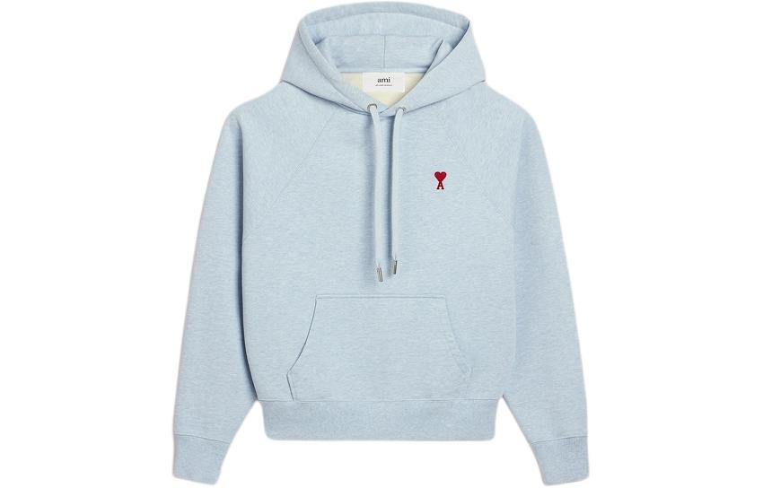 AMI Paris SS24 Heart Embroidered Unisex Cotton Hoodie Light Blue. USW205747-4842 圖 2