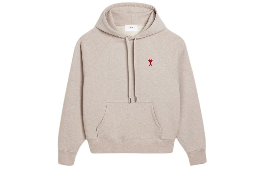 AMI PARIS SS24 Heart Logo Cotton Hoodie Cream Beige Unisex USW205747-2712