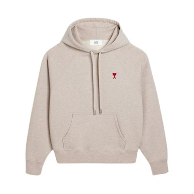AMI PARIS SS24 Heart Logo Cotton Hoodie Cream Beige Unisex USW205747-2712