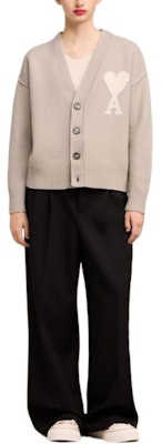 AMI Paris SS24 愛心美利奴羊毛開衫 淺米色 男女款毛衣 UKC006018-2713 Details for AMI Paris SS24 愛心美利奴羊毛開衫 淺米色 男女款毛衣 UKC006018-2713