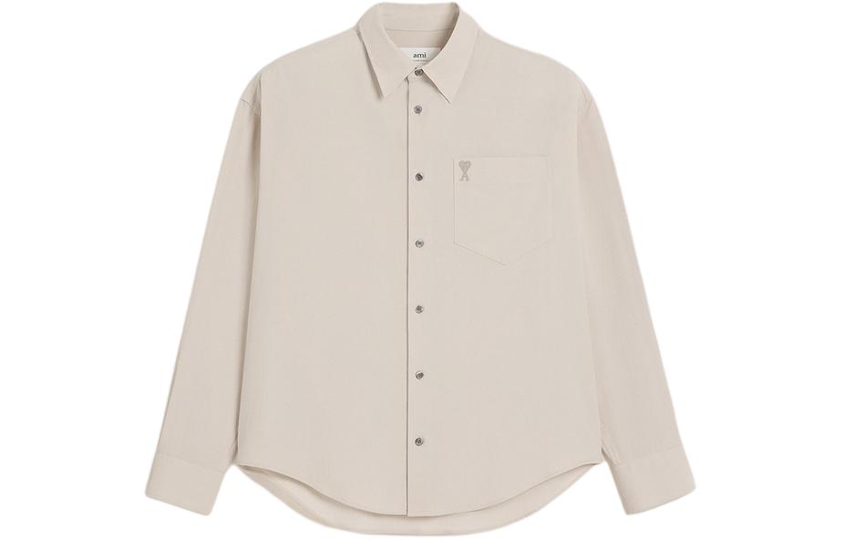 AMI PARIS SS24 Heart Pattern Button-Up Long Sleeve Shirt Unisex Beige. USH140CO0062-271