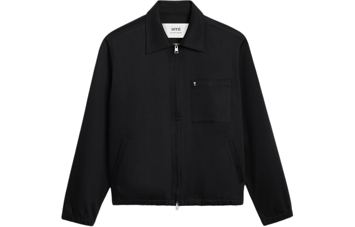 AMI PARIS SS24 Heart Pattern Zip-Up Jacket Black HJK053CO0009