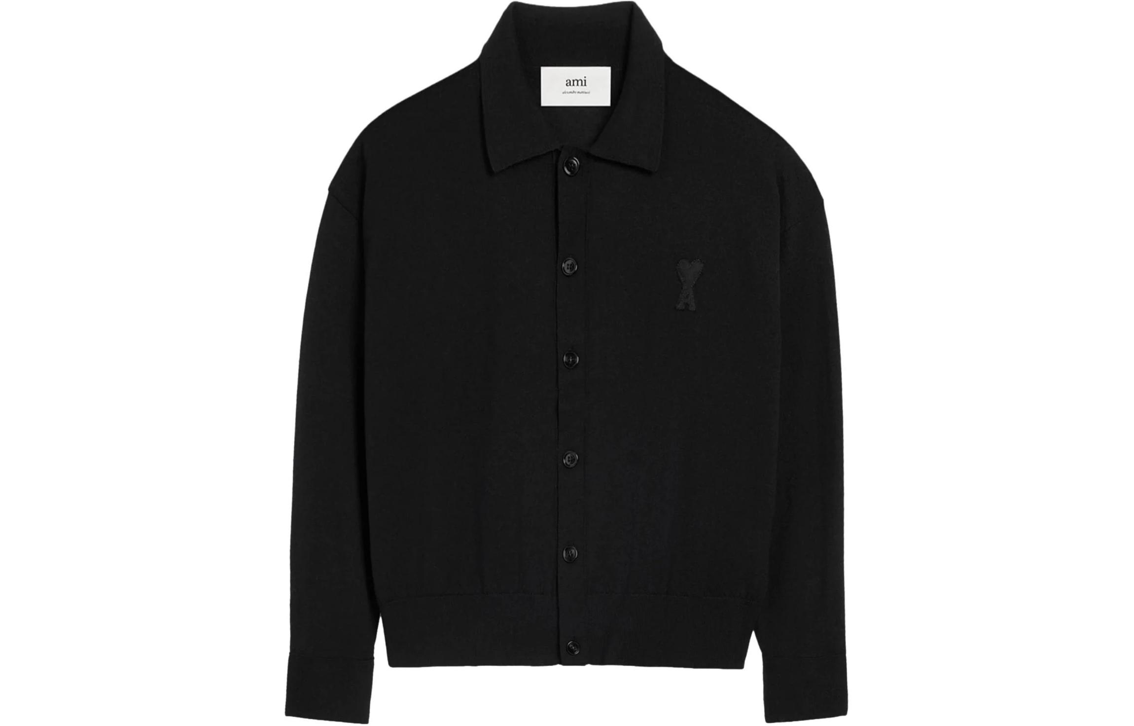 AMI Paris SS24 Merino Wool Cardigan Black Heart Patch Unisex Sweater. UKC042KN0039-001