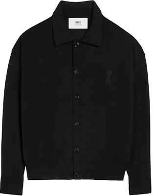 AMI Paris SS24 美麗諾羊毛黑色心形貼布男女毛衣外套. UKC042KN0039-001 Buy AMI Paris SS24 美麗諾羊毛黑色心形貼布男女毛衣外套. UKC042KN0039-001