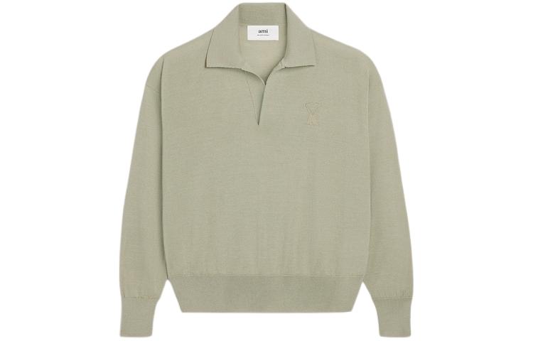 AMI PARIS SS24 Merino Wool Heart Patch Knit Polo Sweater Unisex Sage Green. UPL342KN0039-366 圖 2